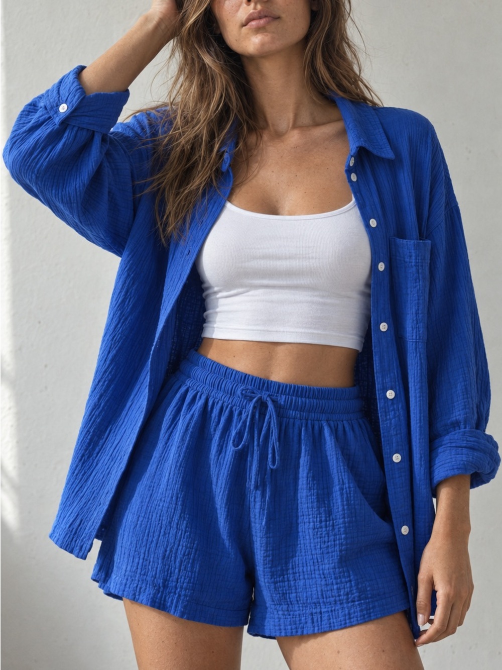 Cobalt Blue Muslin Two-Piece Shorts Set